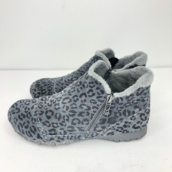 Skechers Earthy Chic Suede Biker Ankle Boots, Grey Leopard, Women's 8.5 Wide - Picture 3 of 8